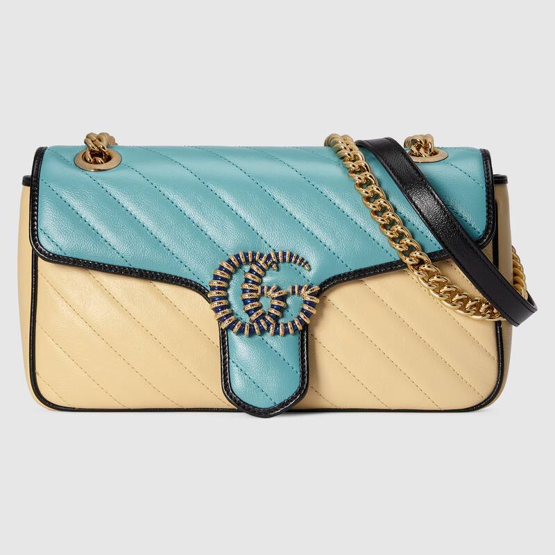 Gucci GG Marmont Small Matelasse Shoulder Bag 443497 Pastel blue and butter